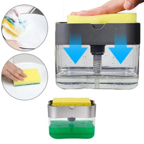 Durukar® Two-in-One Push Practical Liquid Soap Dispenser Pump and Dishwashing Sponge Holder
