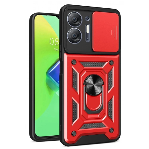 Durukar®  İnfinix Hot 30 5G Kılıf Pars Lens Yüzüklü Silikon - Kırmızı