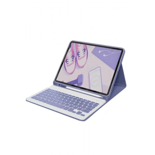 Durukar®  iPad Air 11 (2024) Kılıf KC01 Smart Klavyeli Tablet Kılıfı - Derin Mor