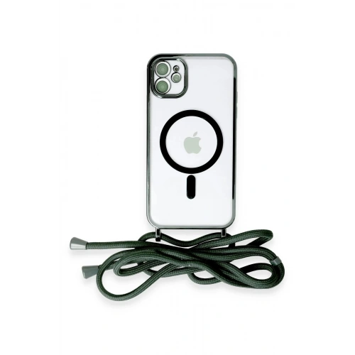 Durukar®  iPhone 11 Kılıf Divo Lazer Askılı Magsafe Kapak - Koyu Yeşil