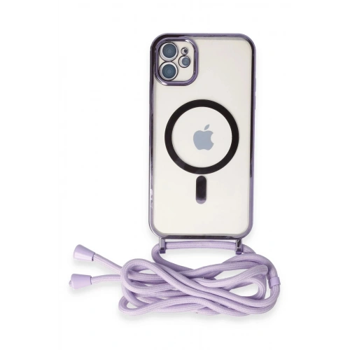 Durukar®  iPhone 11 Kılıf Divo Lazer Askılı Magsafe Kapak - Lila