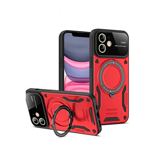 Durukar®  iPhone 11 Kılıf Joy Lens Standlı Kapak - Kırmızı
