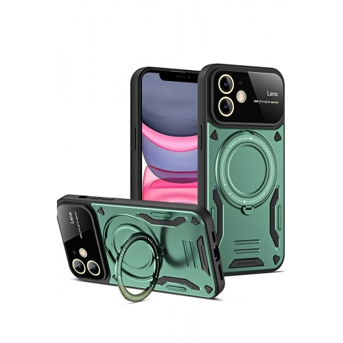 Durukar®  iPhone 11 Kılıf Joy Lens Standlı Kapak - Koyu Yeşil