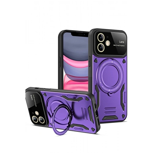 Durukar®  iPhone 11 Kılıf Joy Lens Standlı Kapak - Mor
