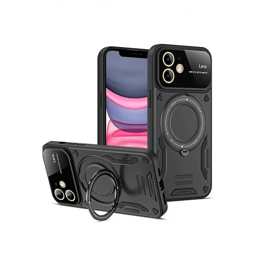 Durukar®  iPhone 11 Kılıf Joy Lens Standlı Kapak - Siyah