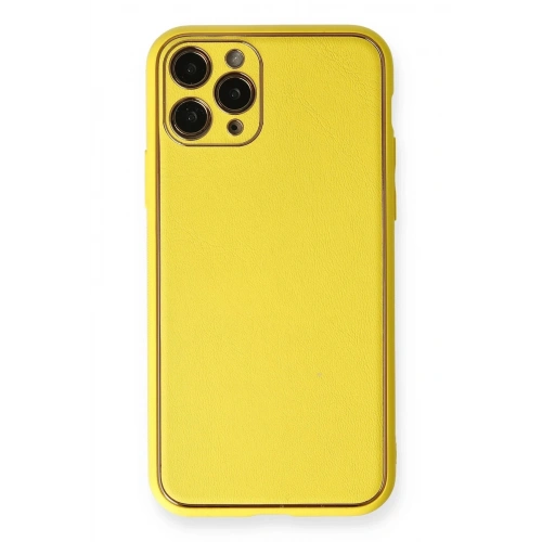 Durukar®  iPhone 11 Pro Kılıf Coco Deri Silikon Kapak - Sarı