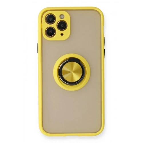 Durukar®  iPhone 11 Pro Kılıf Montreal Yüzüklü Silikon Kapak - Sarı