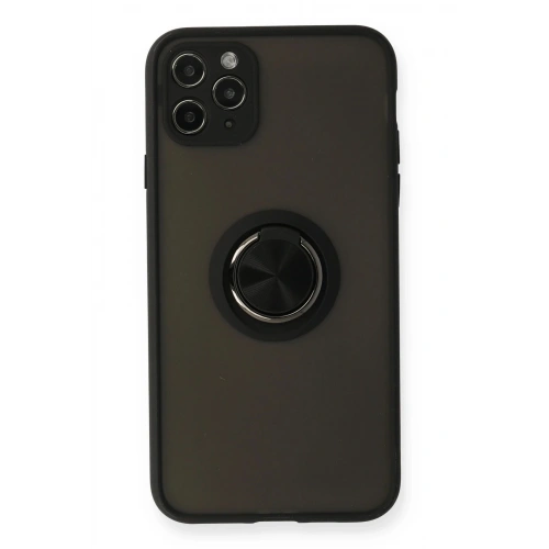 Durukar®  iPhone 11 Pro Kılıf Montreal Yüzüklü Silikon Kapak - Siyah