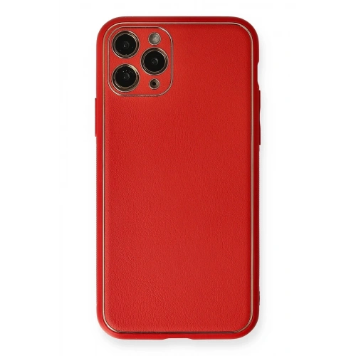 Durukar®  iPhone 11 Pro Max Kılıf Coco Deri Silikon Kapak - Kırmızı