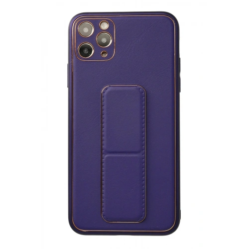 Durukar®  iPhone 11 Pro Max Kılıf Coco Deri Standlı Kapak - Mor