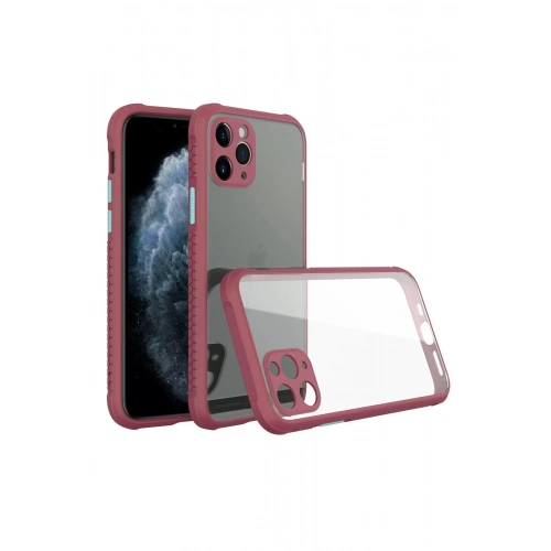 Durukar®  iPhone 11 Pro Max Kılıf Miami Şeffaf Silikon - Fuşya