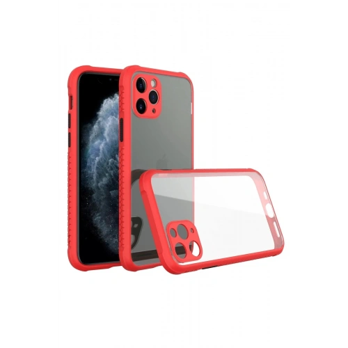 Durukar®  iPhone 11 Pro Max Kılıf Miami Şeffaf Silikon - Kırmızı