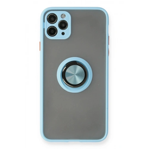 Durukar®  iPhone 11 Pro Max Kılıf Montreal Yüzüklü Silikon Kapak - Buz Mavi