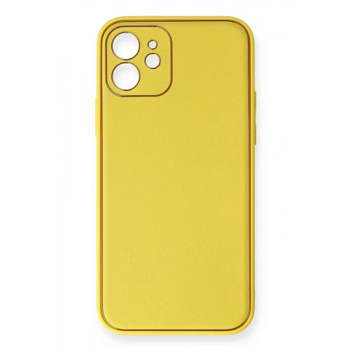 Durukar®  iPhone 12 Kılıf Coco Deri Silikon Kapak - Sarı