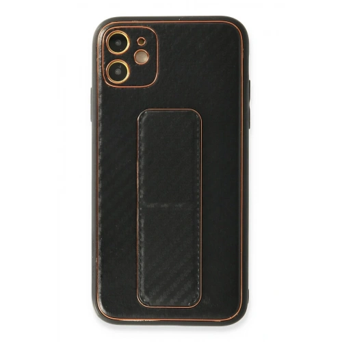 Durukar®  iPhone 12 Kılıf Coco Karbon Standlı Kapak - Siyah
