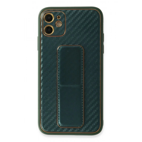 Durukar®  iPhone 12 Kılıf Coco Karbon Standlı Kapak - Yeşil