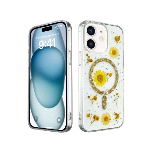Durukar®  iPhone 12 Kılıf Daisy Simli Magsafe Kapak - Gold