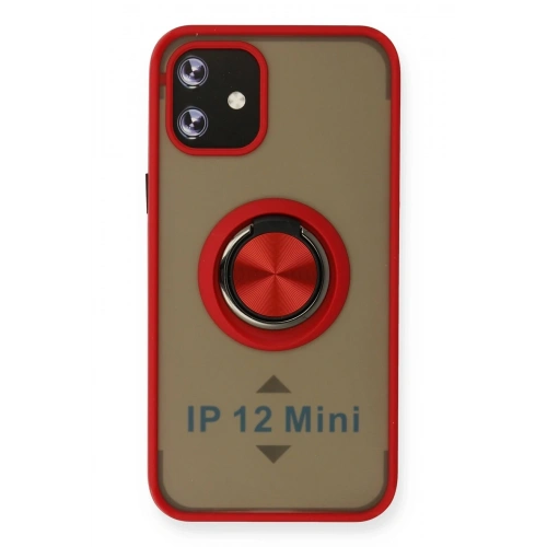 Durukar®  iPhone 12 Kılıf Montreal Yüzüklü Silikon Kapak - Kırmızı