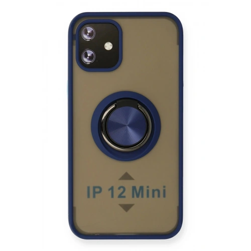 Durukar®  iPhone 12 Kılıf Montreal Yüzüklü Silikon Kapak - Lacivert