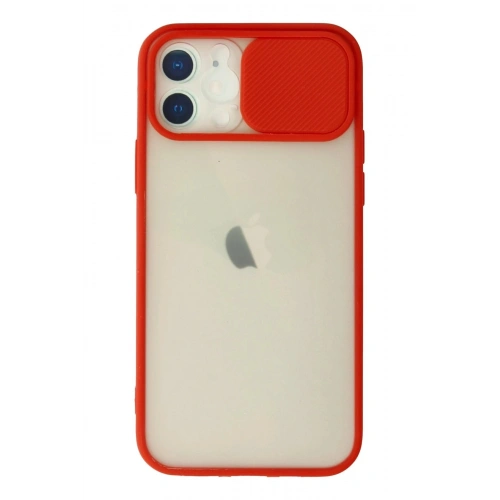Durukar®  iPhone 12 Kılıf Palm Buzlu Kamera Sürgülü Silikon - Kırmızı