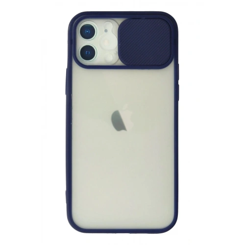 Durukar®  iPhone 12 Kılıf Palm Buzlu Kamera Sürgülü Silikon - Lacivert