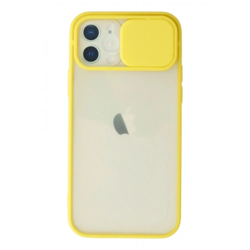 Durukar®  iPhone 12 Kılıf Palm Buzlu Kamera Sürgülü Silikon - Sarı