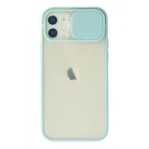 Durukar®  iPhone 12 Kılıf Palm Buzlu Kamera Sürgülü Silikon - Turkuaz