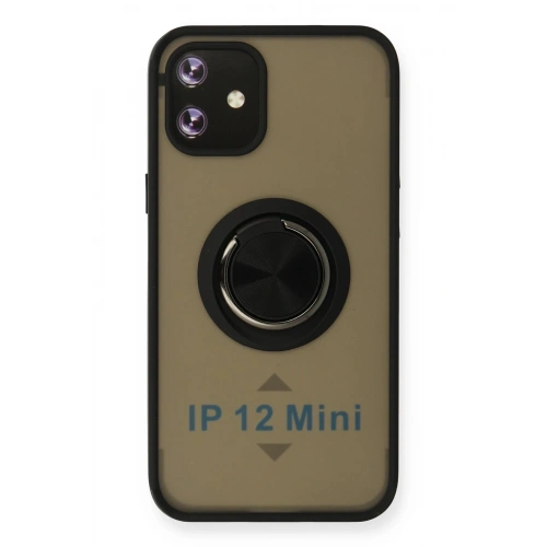 Durukar®  iPhone 12 Mini Kılıf Montreal Yüzüklü Silikon Kapak - Siyah