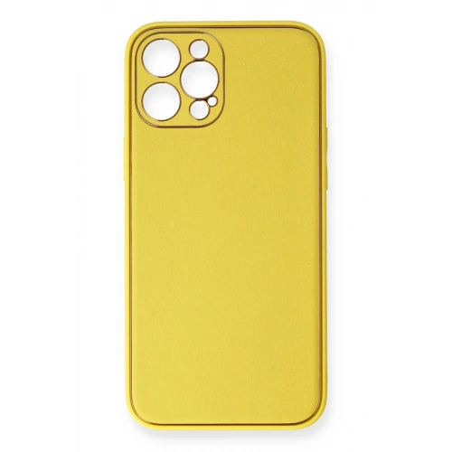 Durukar®  iPhone 12 Pro Kılıf Coco Deri Silikon Kapak - Sarı