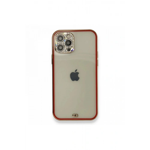 Durukar®  iPhone 12 Pro Kılıf Liva Taşlı Silikon - Kırmızı
