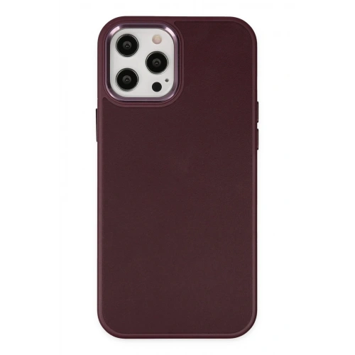 Durukar®  iPhone 12 Pro Max Kılıf Asya Deri Silikon - Mürdüm