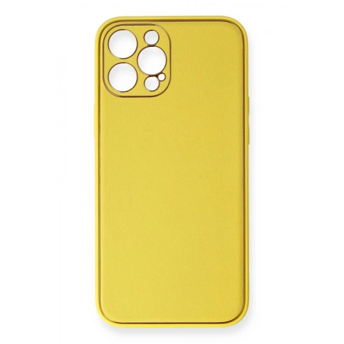 Durukar®  iPhone 12 Pro Max Kılıf Coco Deri Silikon Kapak - Sarı