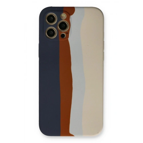 Durukar®  iPhone 12 Pro Max Kılıf Ebruli Lansman Silikon - Lacivert-Krem
