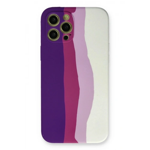 Durukar®  iPhone 12 Pro Max Kılıf Ebruli Lansman Silikon - Mor-Beyaz