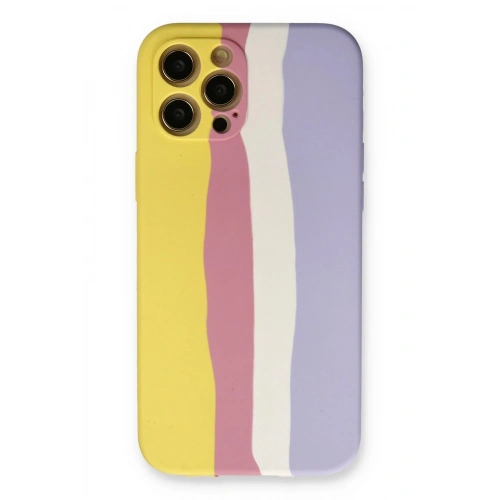 Durukar®  iPhone 12 Pro Max Kılıf Ebruli Lansman Silikon - Sarı-Mavi