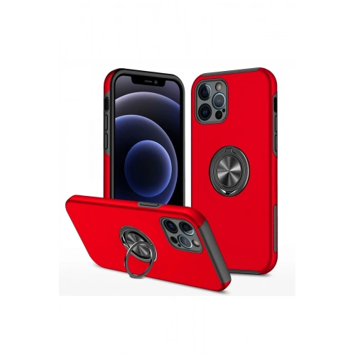 Durukar®  iPhone 12 Pro Max Kılıf Elit Yüzüklü Kapak - Kırmızı
