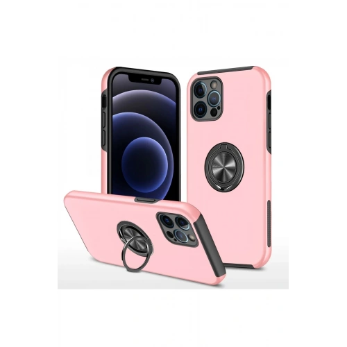 Durukar®  iPhone 12 Pro Max Kılıf Elit Yüzüklü Kapak - Pembe