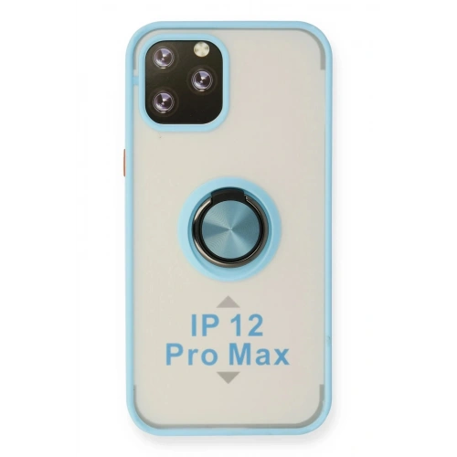 Durukar®  iPhone 12 Pro Max Kılıf Montreal Yüzüklü Silikon Kapak - Buz Mavi