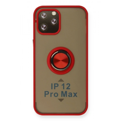 Durukar®  iPhone 12 Pro Max Kılıf Montreal Yüzüklü Silikon Kapak - Kırmızı