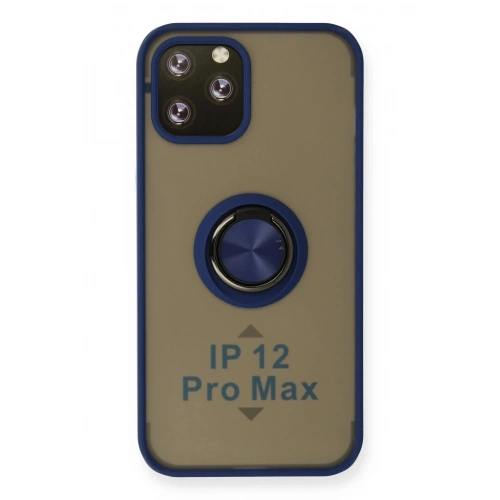 Durukar®  iPhone 12 Pro Max Kılıf Montreal Yüzüklü Silikon Kapak - Lacivert
