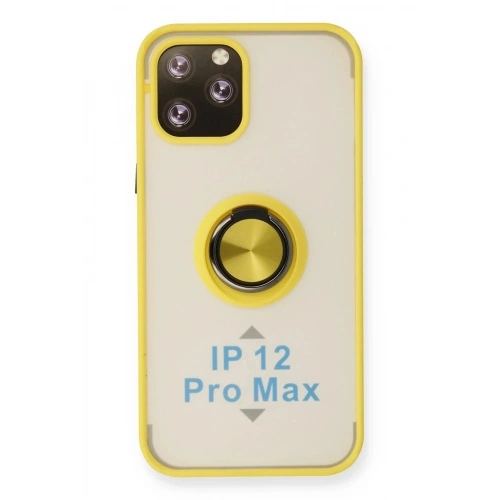 Durukar®  iPhone 12 Pro Max Kılıf Montreal Yüzüklü Silikon Kapak - Sarı