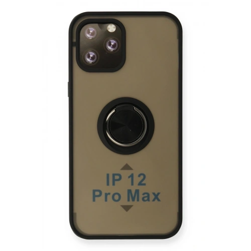 Durukar®  iPhone 12 Pro Max Kılıf Montreal Yüzüklü Silikon Kapak - Siyah