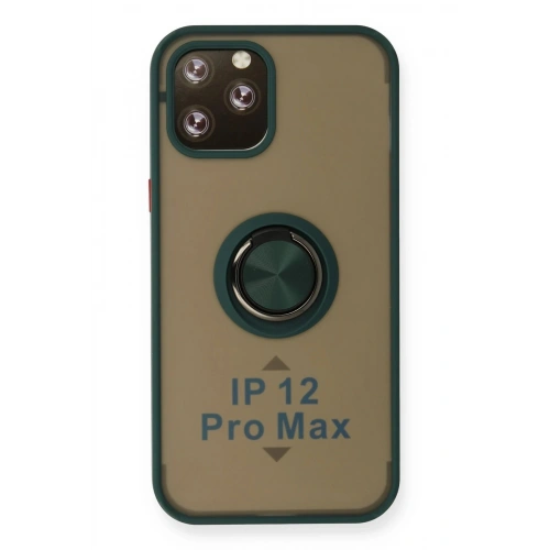 Durukar®  iPhone 12 Pro Max Kılıf Montreal Yüzüklü Silikon Kapak - Yeşil