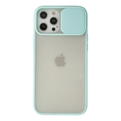 Durukar®  iPhone 12 Pro Max Kılıf Palm Buzlu Kamera Sürgülü Silikon - Turkuaz