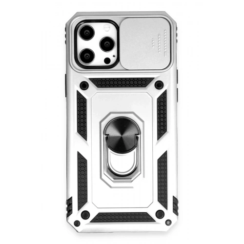 Durukar®  iPhone 12 Pro Max Kılıf Pars Lens Yüzüklü Silikon - Gümüş