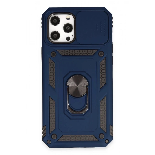Durukar®  iPhone 12 Pro Max Kılıf Pars Lens Yüzüklü Silikon - Lacivert