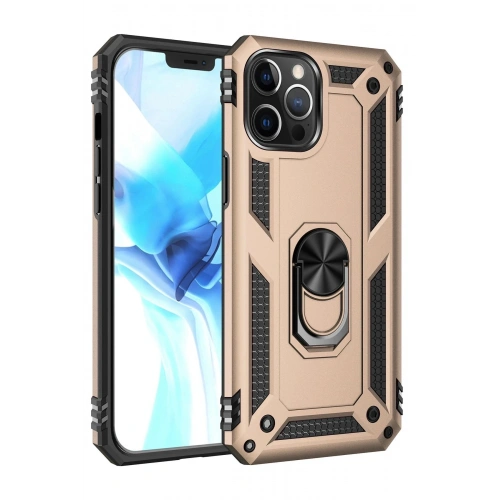 Durukar®  iPhone 12 Pro Max Kılıf Sofya Yüzüklü Silikon Kapak - Gold