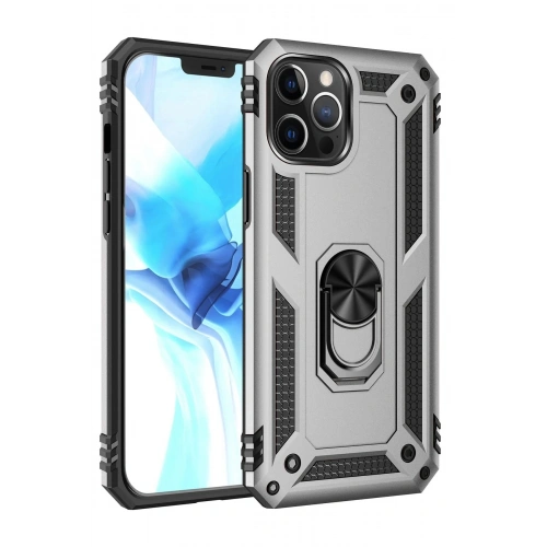 Durukar®  iPhone 12 Pro Max Kılıf Sofya Yüzüklü Silikon Kapak - Gümüş