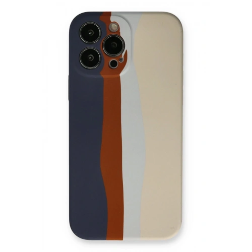 Durukar®  iPhone 13 Pro Kılıf Ebruli Lansman Silikon - Lacivert-Krem