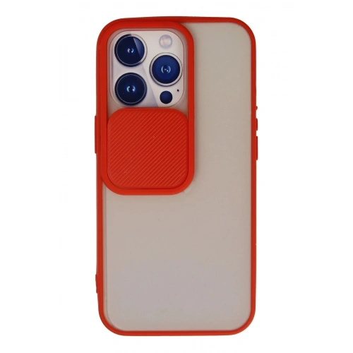 Durukar®  iPhone 13 Pro Kılıf Palm Buzlu Kamera Sürgülü Silikon - Kırmızı